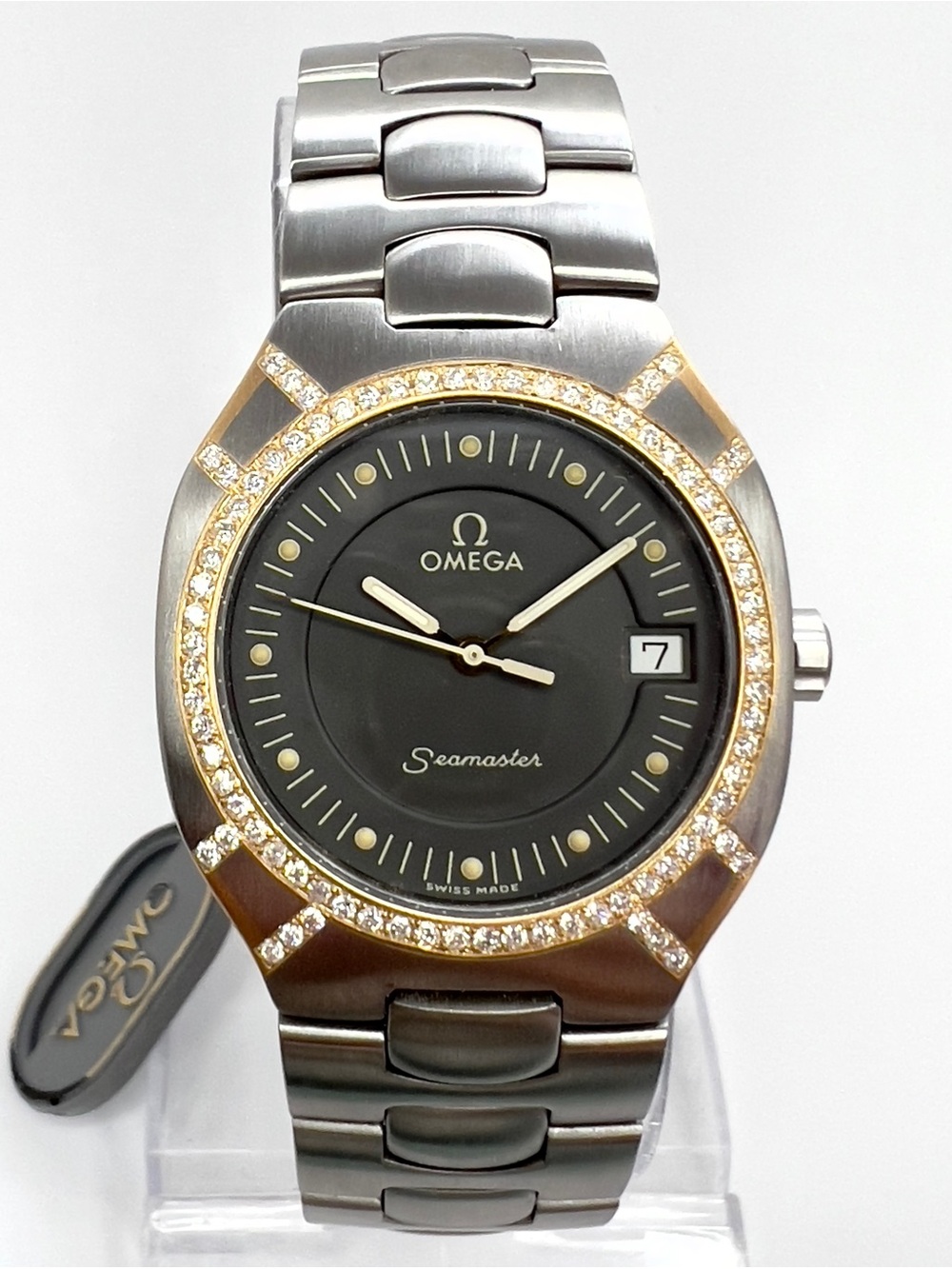 OMEGA SEAMASTER POLARIS Quartz 2 Tone 31mm 0.58TCW Diamond Watch Gray Dial